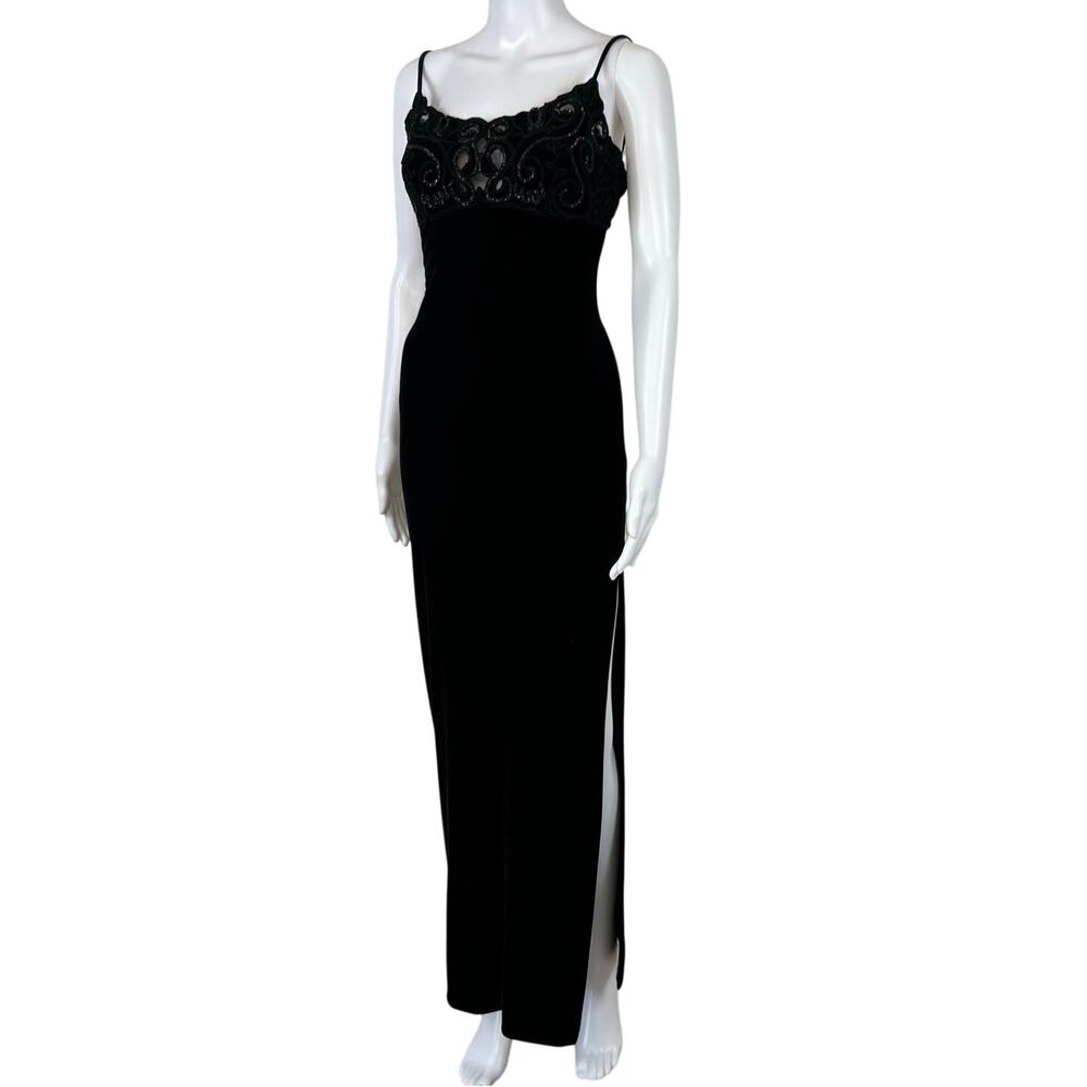 Vintage 90's Y2K Zum Zum Niki Livas Black Velvet Sequin Maxi Dress (Sz S)